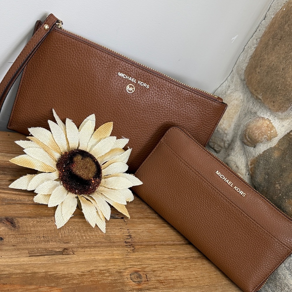 Michael Kors Brown Leather Clutch and Wristlet